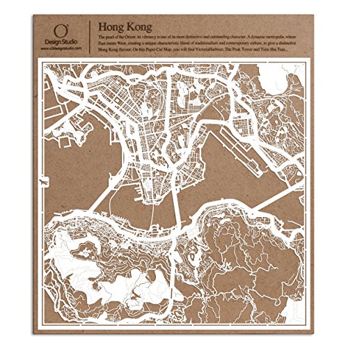 O3 Design Studio Hong Kong Paper - Cutting Map Wall Art, 12x12 Inches Unique Gift - Ready Wall Decor