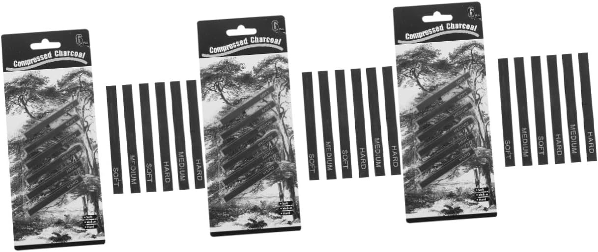 Housoutil 3sets 6pcs Charcoal Sticks for Drawing Shading and Sketching Soft and Hard Charcoal Pencils Art Supplies for Beginners Artists and Students 6pcs*3