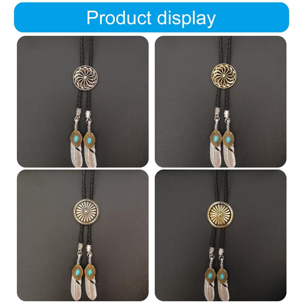 Cravatte da Cowboy, Collana con Ciondolo Forma di Piuma, Pelle, Motivo Floreale(Silver 607)