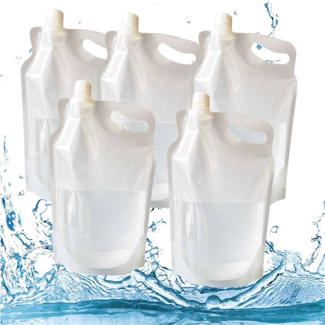 Paquete de 5 Bidón de Agua Plegable, Bolsas de Agua Plásticos Libres de Bpa Plegables, Recipiente de Agua Potable Portátil 2L para Senderismo Camping Picnic Viaje Barbacoa Acampar