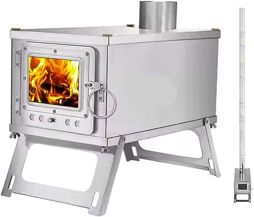Miniatura 2 de Estufa de leña portátil para acampar con mochila y tubo de chimenea de 8.6 pies ligera y plegable para tienda de campaña, caza, pesca en hielo,