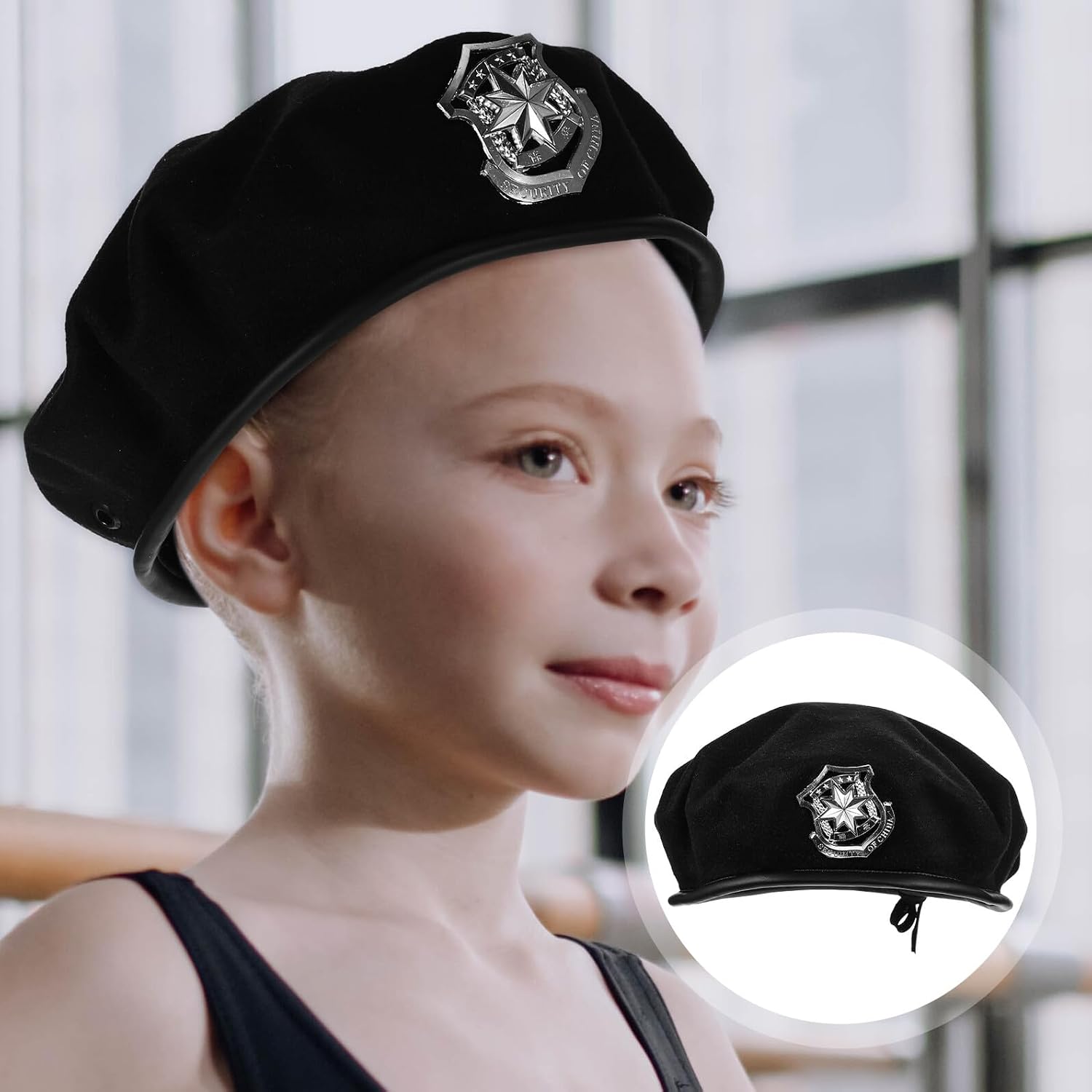 FRCOLOR Woolen Beret for Women and Men, Style Black Felt Cap Silver, Stage Performance Dance