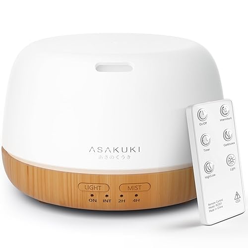ASAKUKI Essential Oil Diffuser, Ultrasonic Aromatherapy Oil Humidifier with 7 Colors Lights 2 Mist Mode for Home - Yellow-300ml