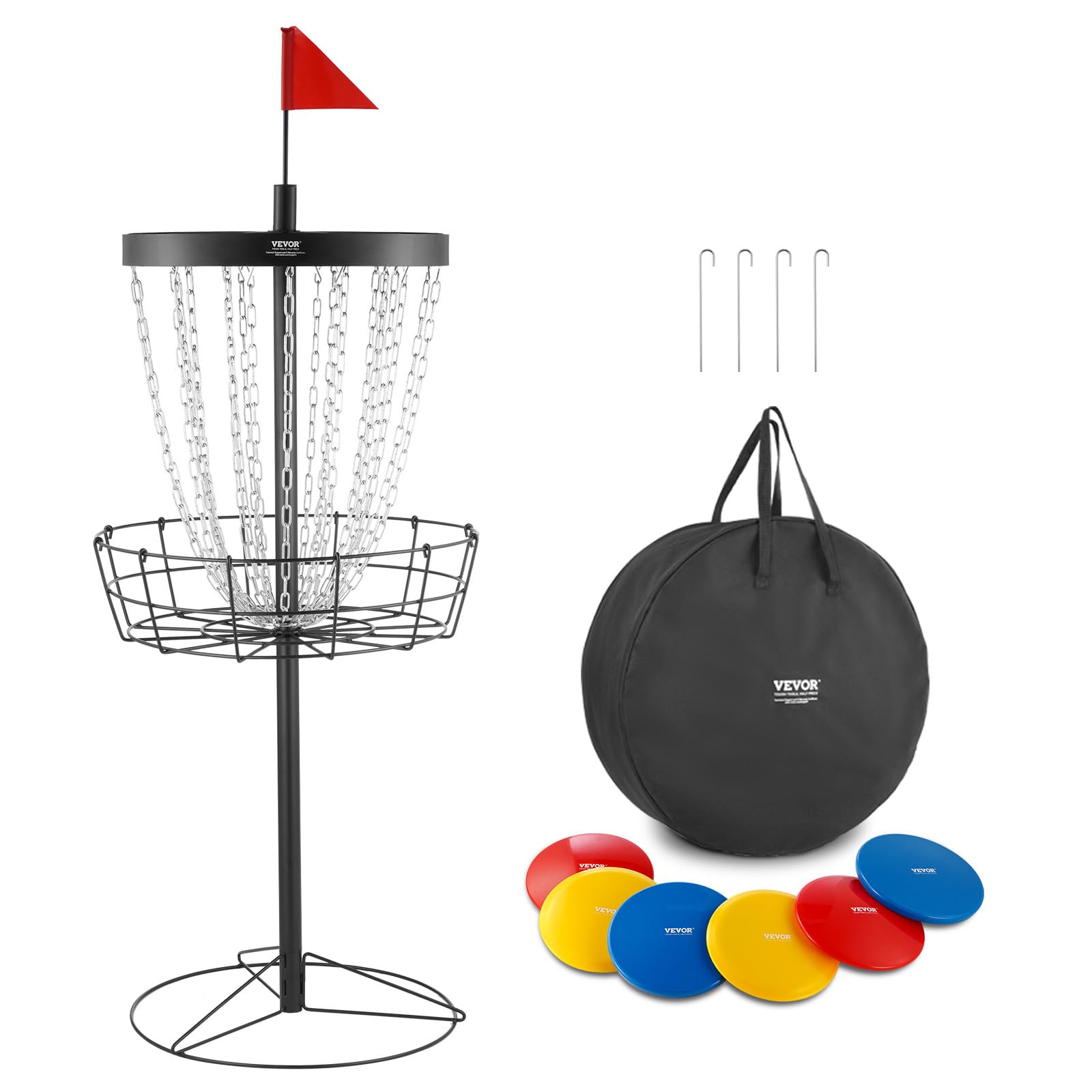 VEVOR Canasta de Golf con Disco de 24 Cadenas Objetivo de Golf con Disco de Acero Portátil Canasta de Golf con Disco con 6 Discos Equipo de Entrenamiento Profesional para Interior y Exterior, Negro