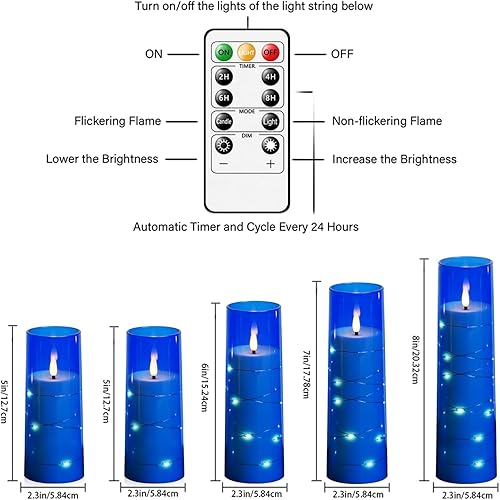 Miniatura 45 de Velas LED sin llama con temporizador, 5 velas parpadeantes sin llama para ambiente romántico y decoración del hogar, carcasa acrílica estable