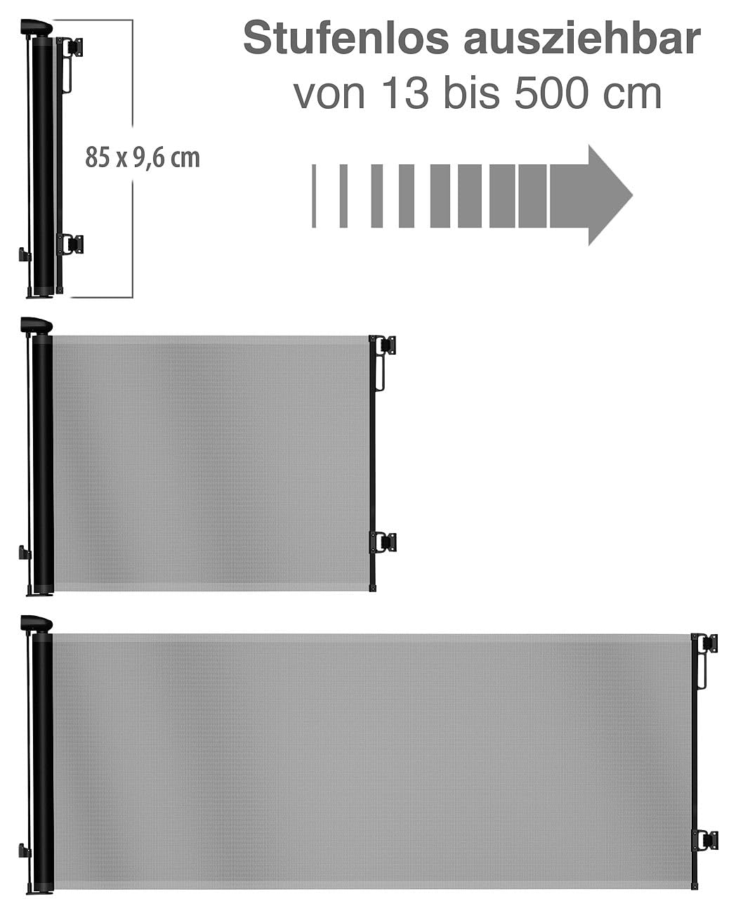 Carlo Milano Baby Gate: Ausziehbares Treppenschutzgitter, 13-500 cm, 85 cm hoch, schwarz (Kindergitter, Barriere, Hund)