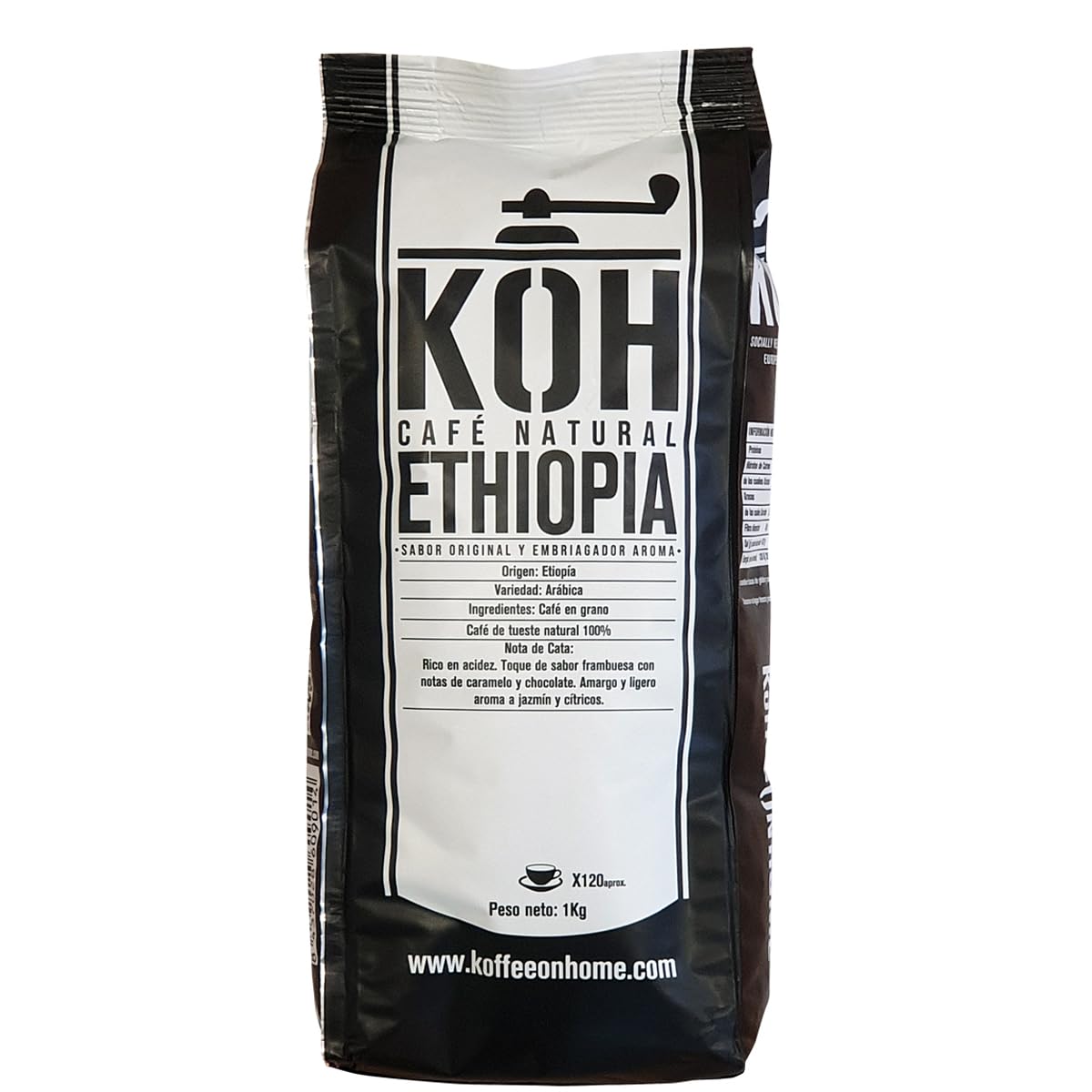 KoffeeONHOME Café en Grano, 100% Arábica, Etiopía, Tueste Natural - 1 kg