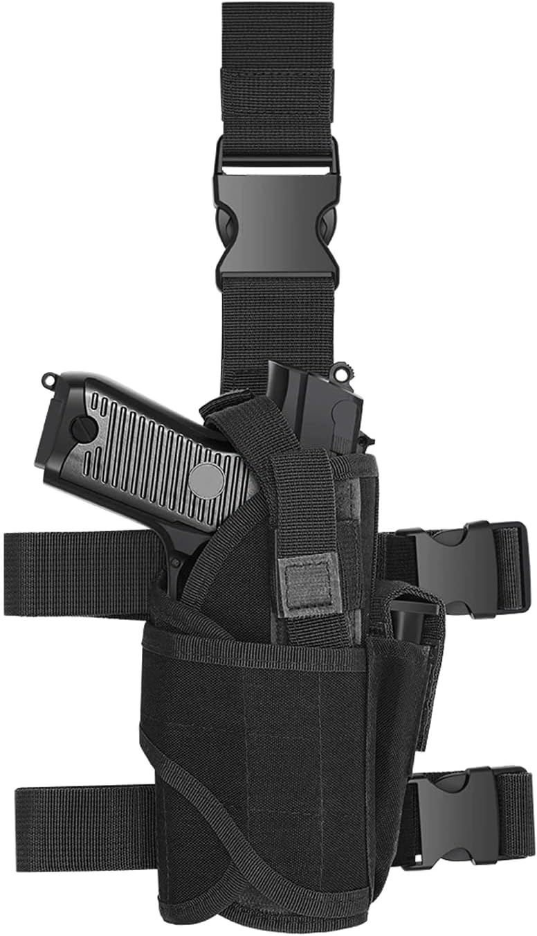 Uamal Drop Leg Holster, Right Handed Tactical Thigh Pistol Gun Holster Leg Harness - Tactical Thigh Airsoft Pistol Holster with Magazine Pouch Adjustable Gun Holster