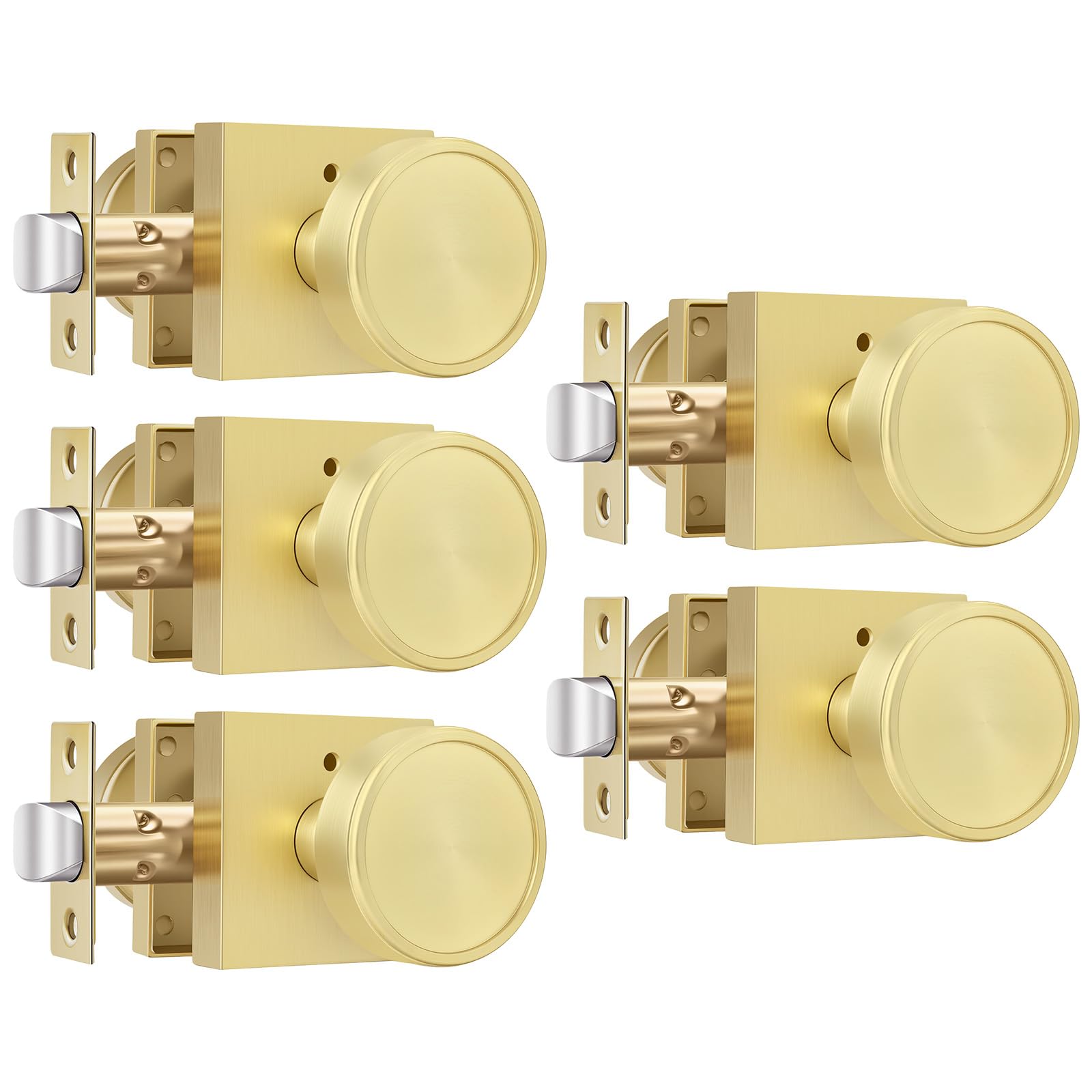 Brushed Gold Door Knobs - 6 Pack Privacy Knobs -13
