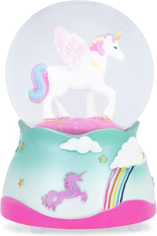 Elanze Designs Flying Rainbow Unicorn 80MM Sturdy Wind Up Musical Glitter Water Snow Globe Tabletop Dresser Nightstand Figurine Decoration Plays Tune The Unicorn