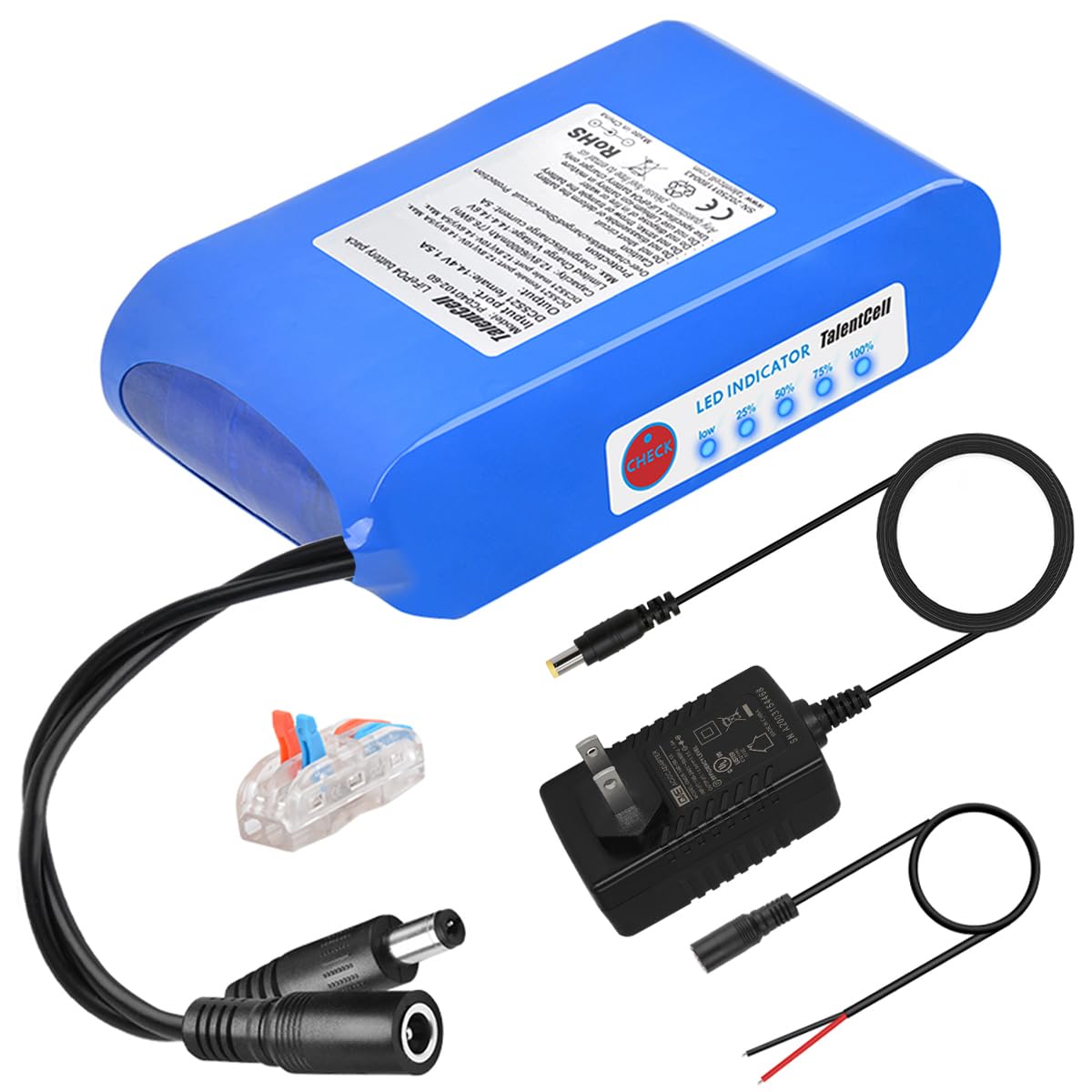 Talentcell12V 6Ah LiFePO4 Battery Pack, Ultra Long Life Cycles Rechargeable DC 12.8V 6000mAh 76.8Wh Lithium Iron Phosphate Backup Battery for LED Strip, CCTV Camera, Router, Solar System, DIY Project