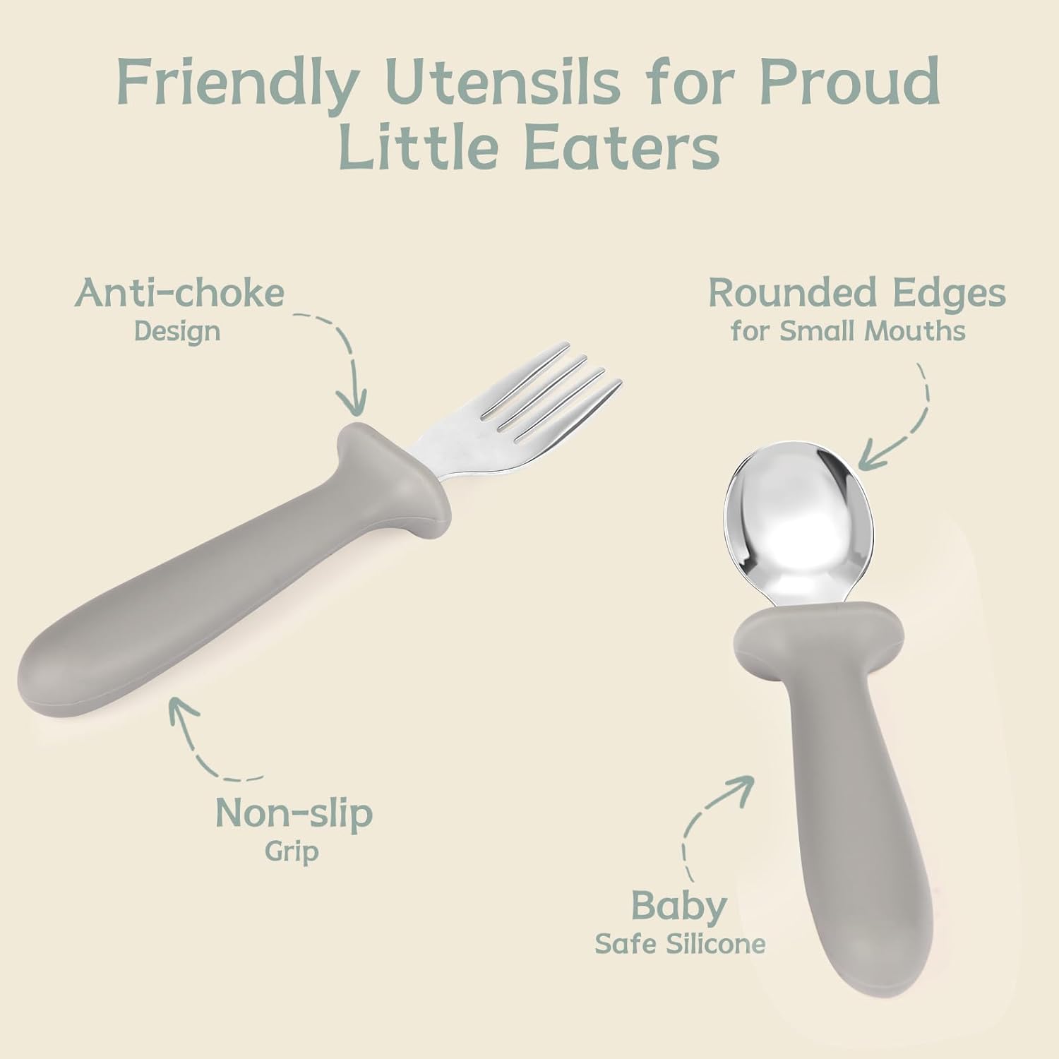 Toddler Forks and Spoons Set, 6 Pack Kids Silverware with Silicone Hand, 18/8 Stainless Steel Children Safe Toddler Utensils, BPA Free, Dishwasher Safe - Image 5