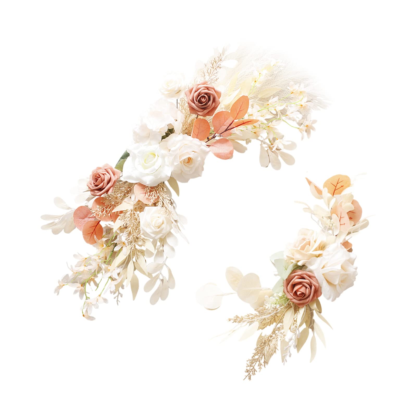 2 Szt. Zestaw Sztucznych Kwiatów łuku ślubnego, Sztuczny Kremowy Kwiatowy Układ łupów w Stylu Boho Dekoracyjne Kwiatowe łupy z Suszoną Trawą Pampasową na Przezroczyste Zasłony,(2 szt)