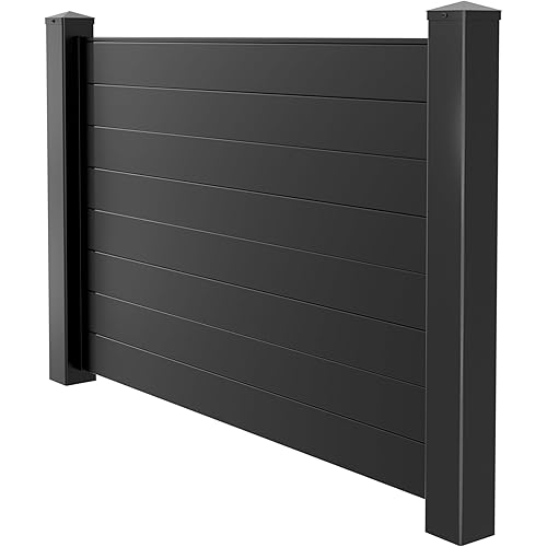 308" W x 46" H All-Black Aluminum Privacy Fence Kit – (5) 4"x4"x9' Dig & Set Posts with Caps, (4) 72" W Pre-Assembled Panels & 100 Screws – Modern Powder-Coated Outdoor Fence System