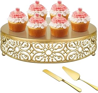 Gold Wedding Cake Stand 12 Inch, Portable Metal Round Cupcake Stand, Dessert Display Stand with Cake Knife, Table Stands f...