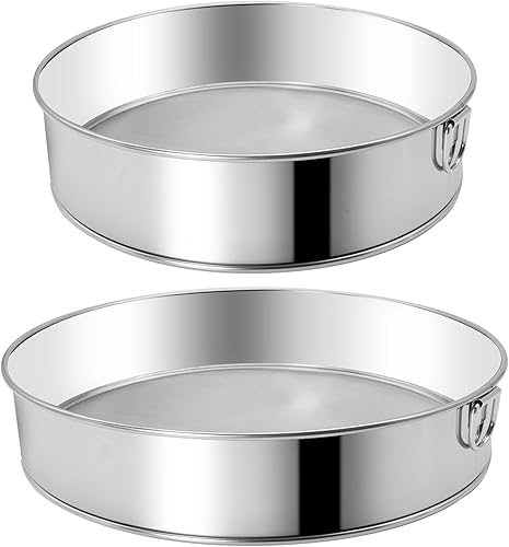 2 tamices redondos de harina de acero inoxidable, tamiz redondo de harina de 8 pulgadas y 6 pulgadas, 60 mallas de malla fina para hornear pastel pan