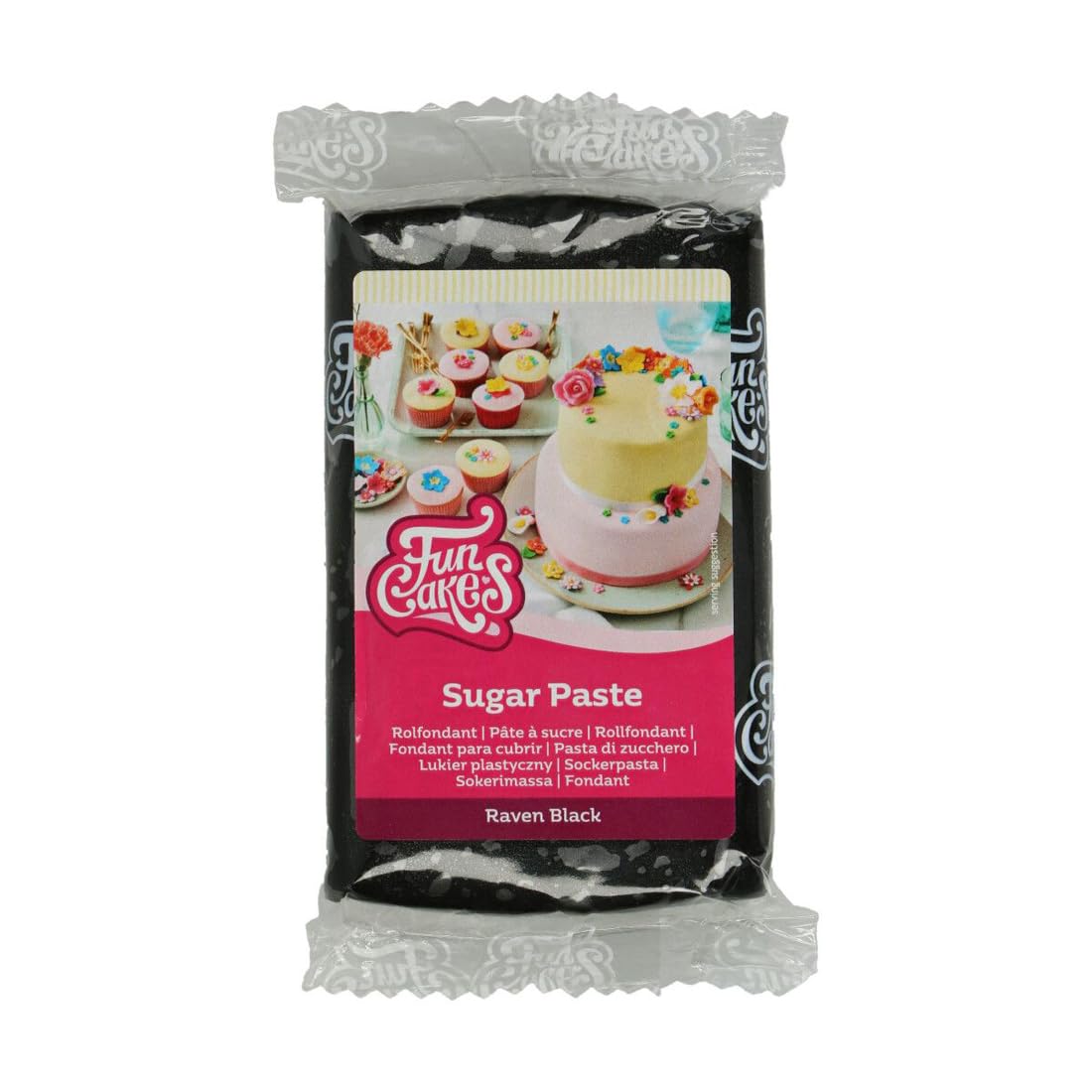 FunCakes Sugar Paste Raven Black, Easy to Use, Smooth, Flexible, Soft and Pliable, Perfect for Cake Decorating, Halal, Kosher and Gluten free, 250 g