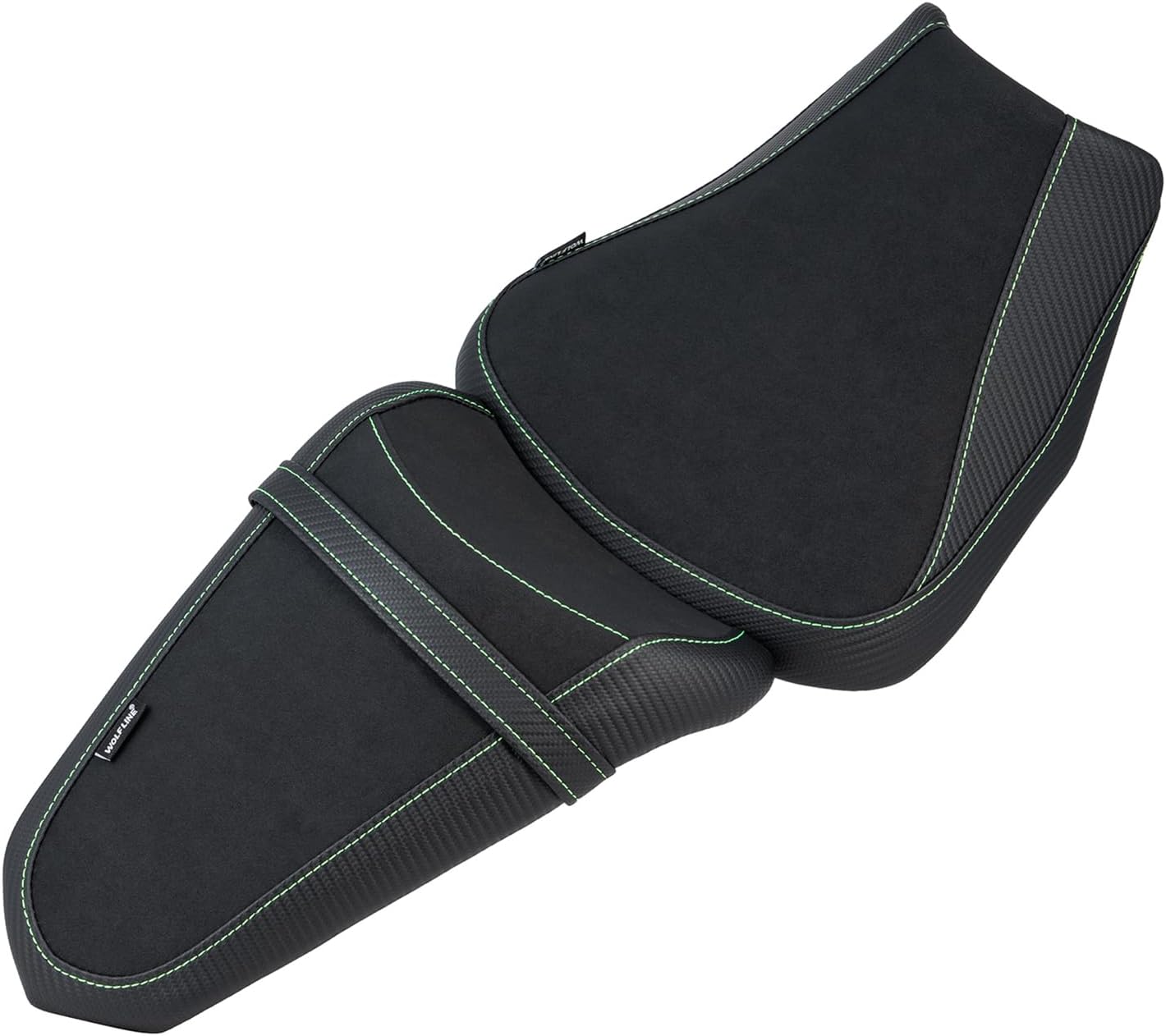 Motorcycle Rider Passenger Comfort Seat Fit for EX650 Ninja 650 ER650 Z650 2017-2025, Leather Front Rear Saddle Solo Cushion Pillion Pad, Black w/Green Stitching