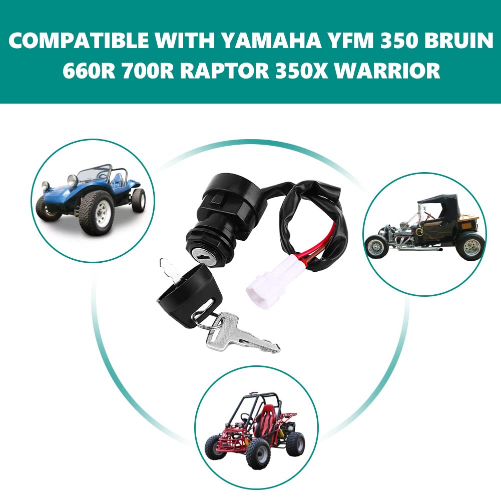 Keenso 2 Pin Interruttore di accensione con 2 Chiave, Blocchetto Interruttore di Avviamento per YFM 350 Bruin 660R 700R 350X Warrior
