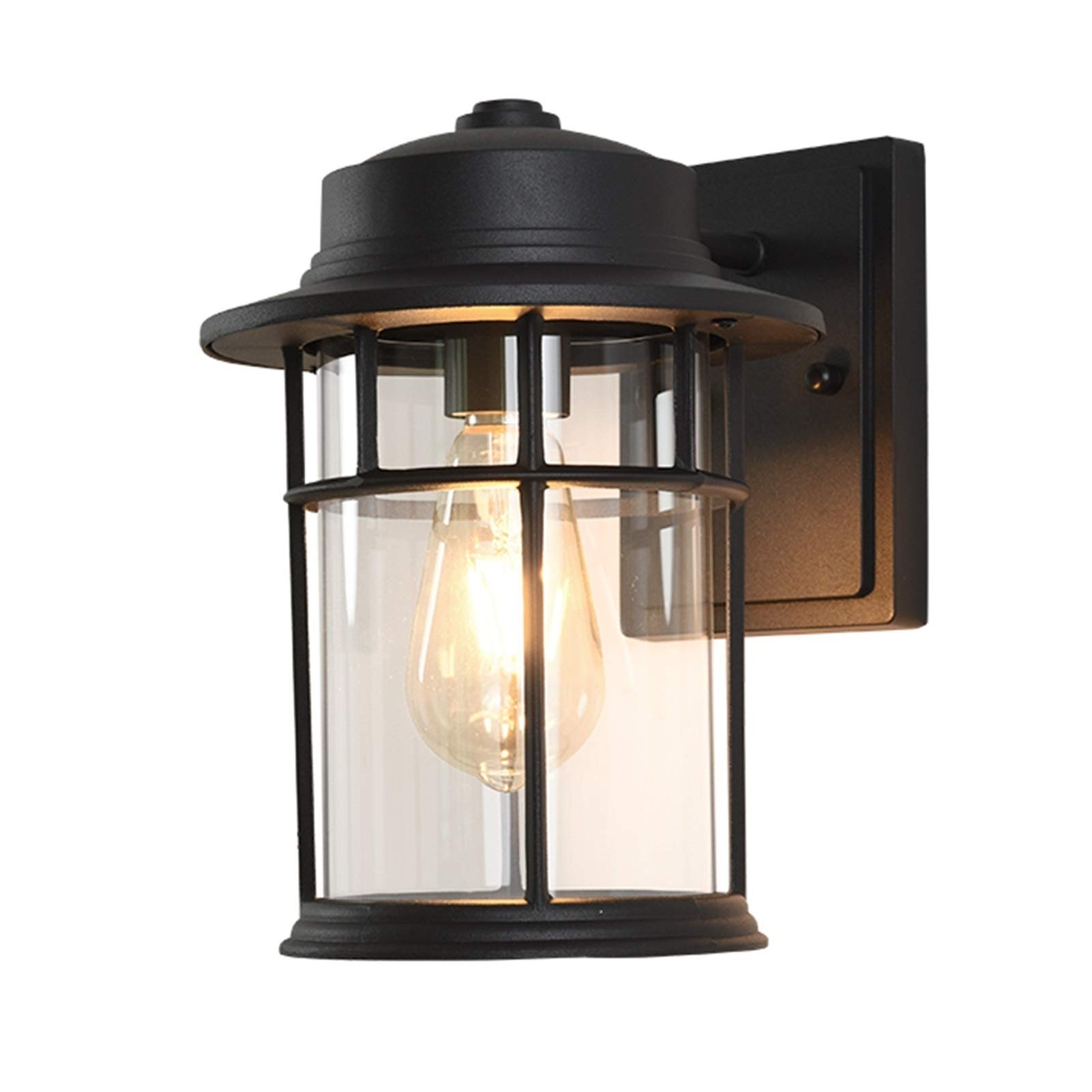 HUAYUSEDF Black Waterproof Outdoor Wall Lantern with Clear Glass Shade for House Patio Porch Exterior Sconces for Light Fixture