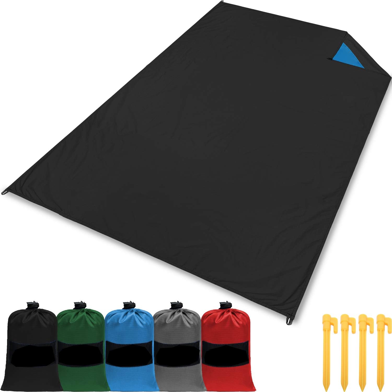 gipfelsportBeach Blanket - Travel Picnic Blanket | Sandfree, Lightweight, Waterproof, Portable | 200x140cm | Black