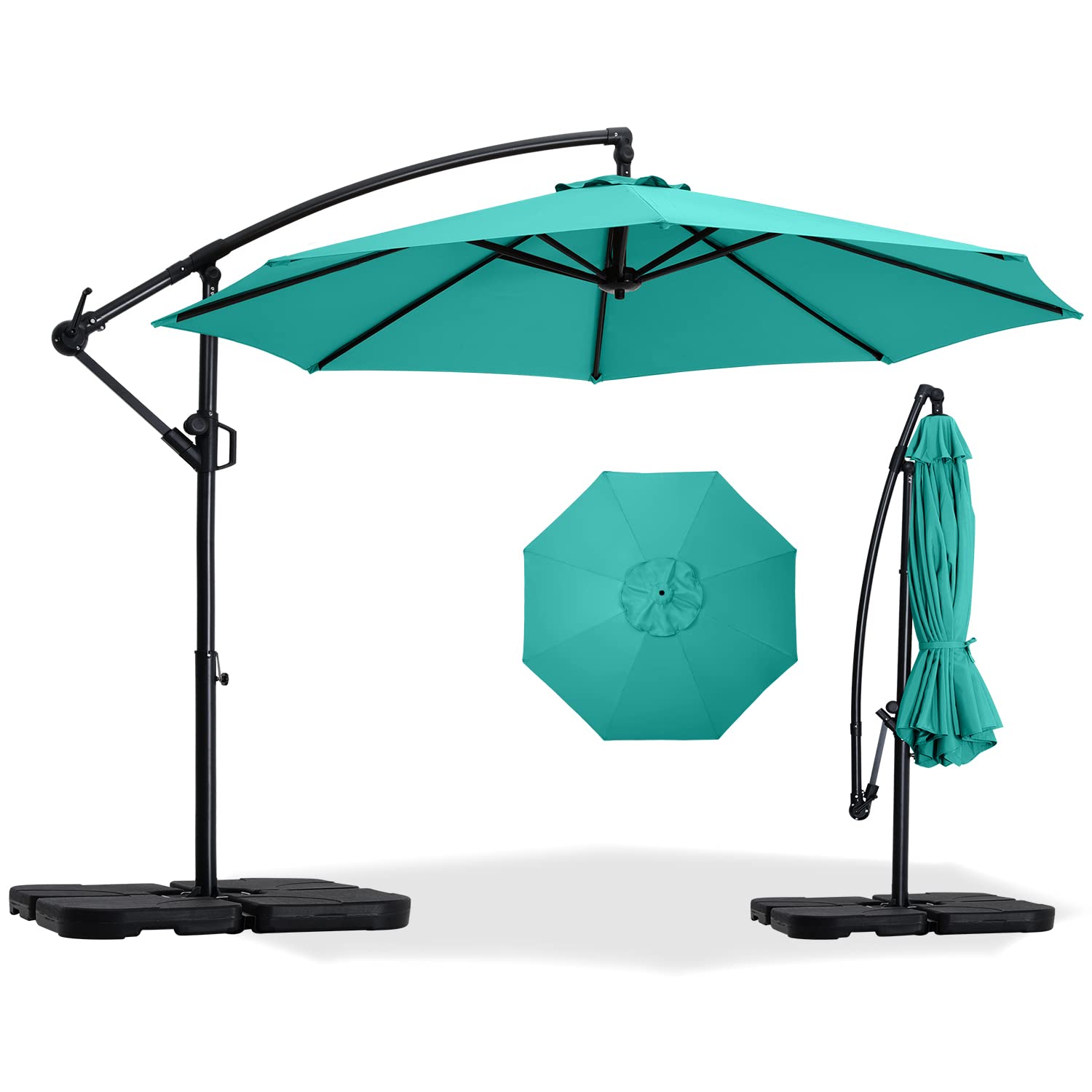 ABCCANOPY Base Per Ombrellone A Sbalzo A Forma Di Ventaglio - Set Da 4 - Riempibile Con Acqua O Sabbia - Capacità Max 61,7 Kg - Plastica HDPE