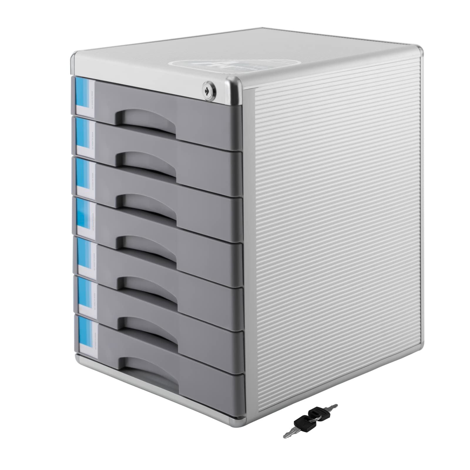 Cassettiera in plastica, con chiusura a 7 cassetti, per ufficio, appartamenti, aule, grigio (7 cassetti)