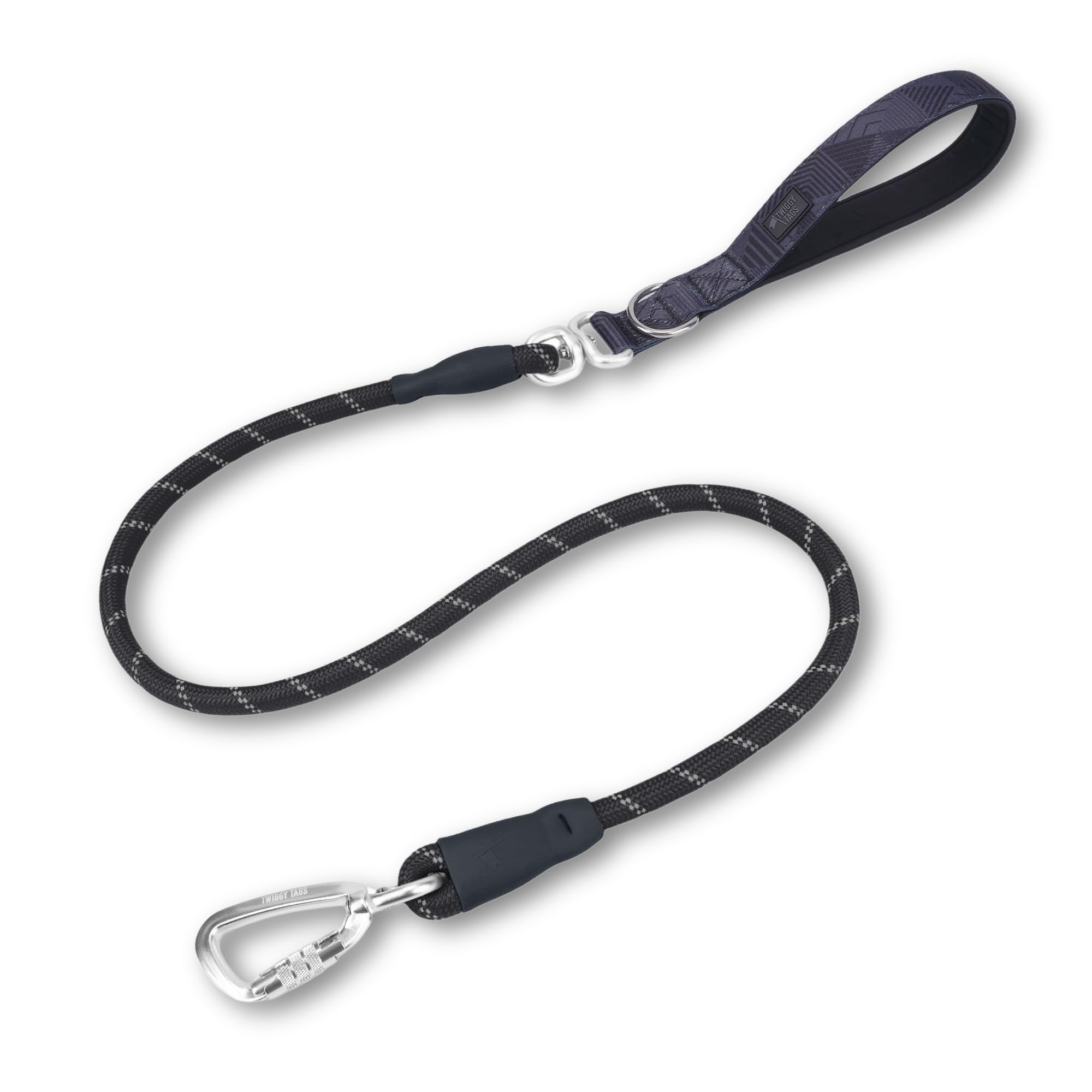 Twiggy Tags Recycled Rope Lead | Strong Rope Dog Lead | Reflective Locking Carabiner & Durable | Suitable For All Dog Breeds (Onyx Black)