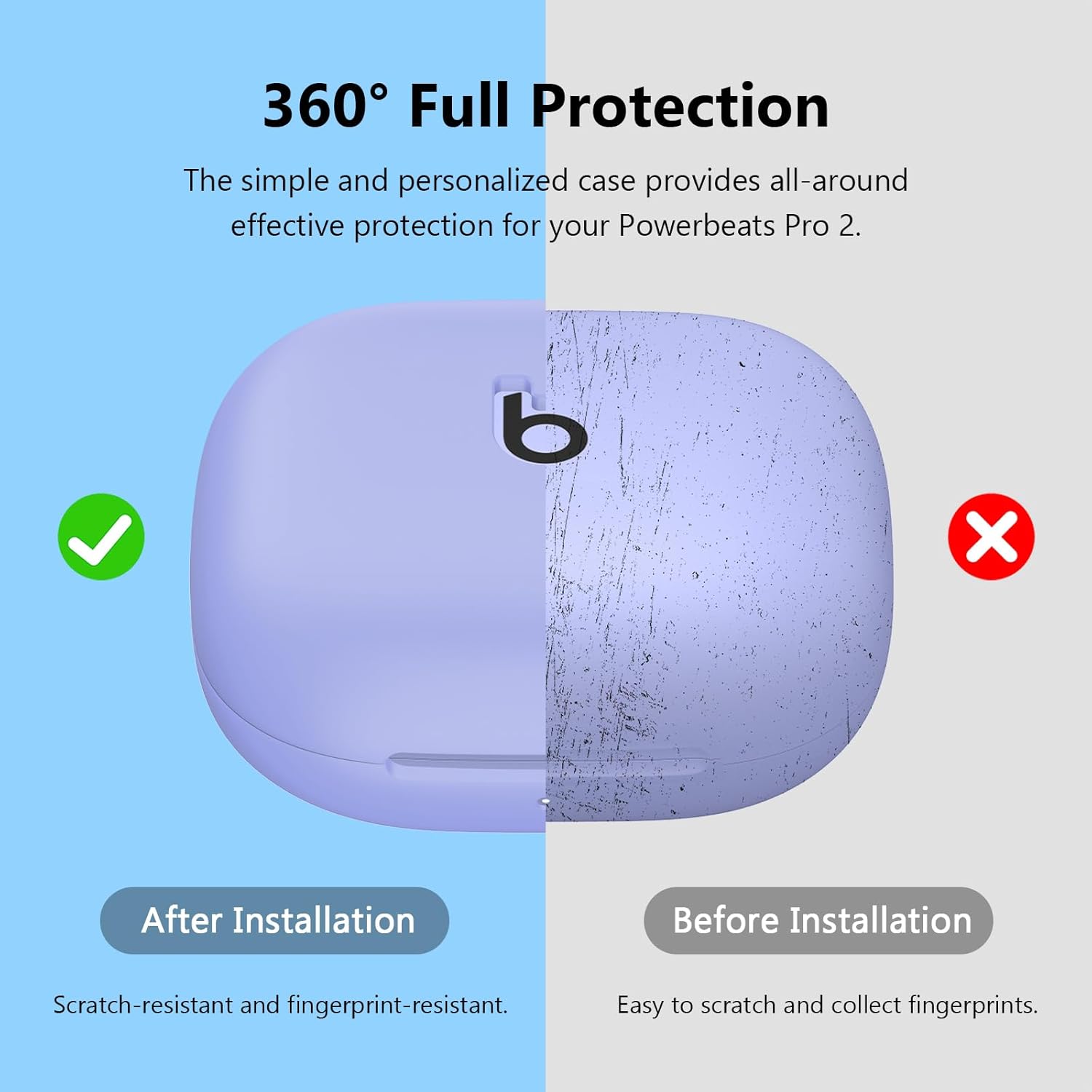 for Beats Powerbeats Pro 2 Case Cover with Keychain, Soft Silicone Case Cover for Beats Powerbeats Pro 2 Generation Full Shock-Absorbing Protective Case for Women Men Front LED Visible (Light Purple) - Image 4