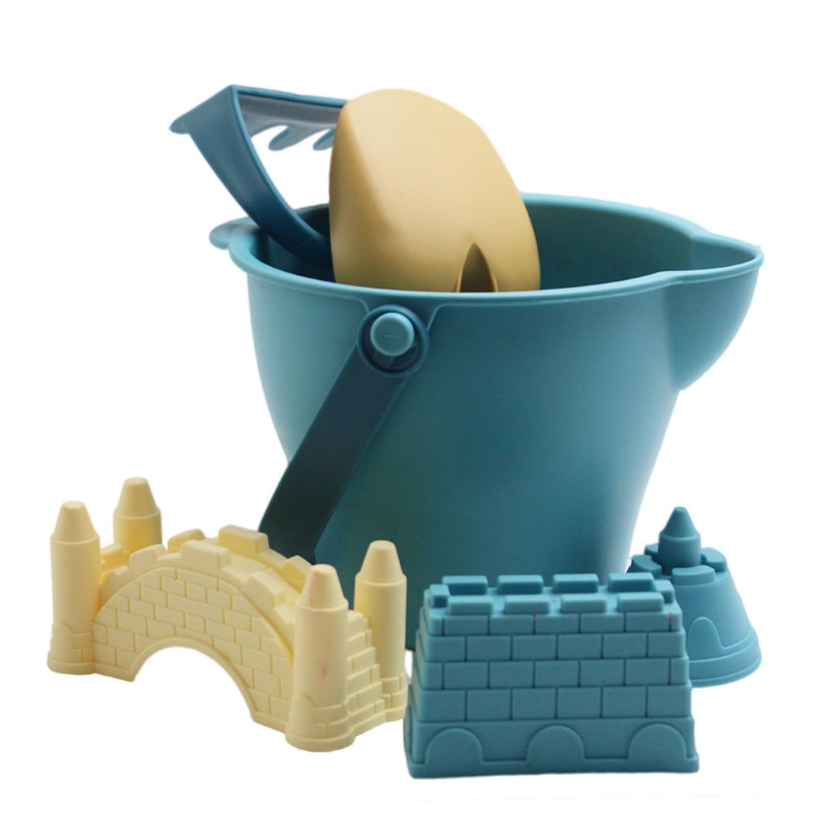 6Pcs Beach Toys Set for Kids, Funny Bucket and Spade Beach Set, Multiple Sand Toys Include Bucket, Shovels and Castle Molds, Ideal for Summer Holiday Beach Activities and Creative Development (B)