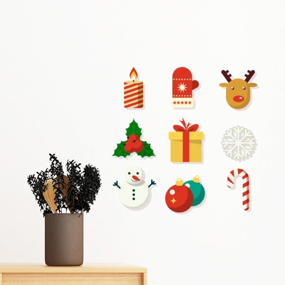 Décoration Noël murale sticker amovible 50cm multicolore chambre DIY