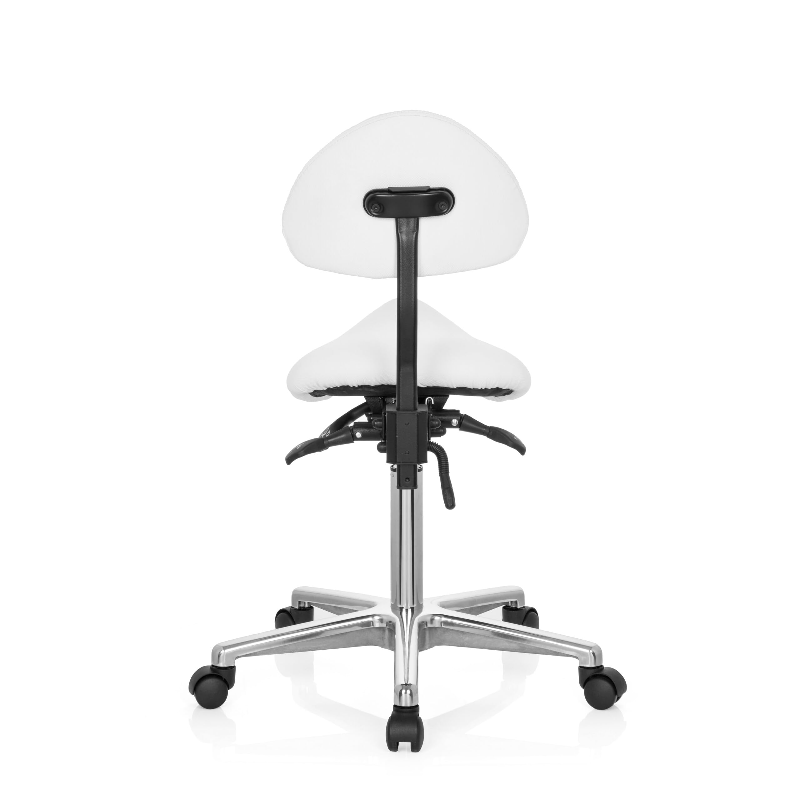 hjh OFFICE 608900 Arbeitshocker mit Lehne TOP Work 20 PU Weiß Sattelhocker mit Rollen höhenverstellbar, neigbar