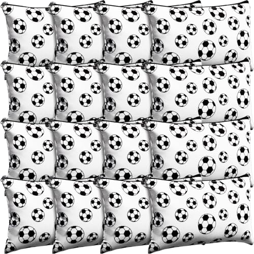 Eccliy 20 Pcs Soccer Makeup Bags Bulk Sport Team Gifts Soccer Cosmetic Bag Accessories for Women Toiletry Zipper Pouch Travel Canvas Gifts Stuff for Party Team Players Lover