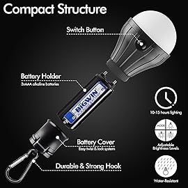 FLY2SKY Portable LED Tent Lamp Emergency Lights with Hook, Hurricane Bulb Lantern Equipment for Camping, Hiking, Backpacking, Fishing Outage, Multicolor, 4 Pack