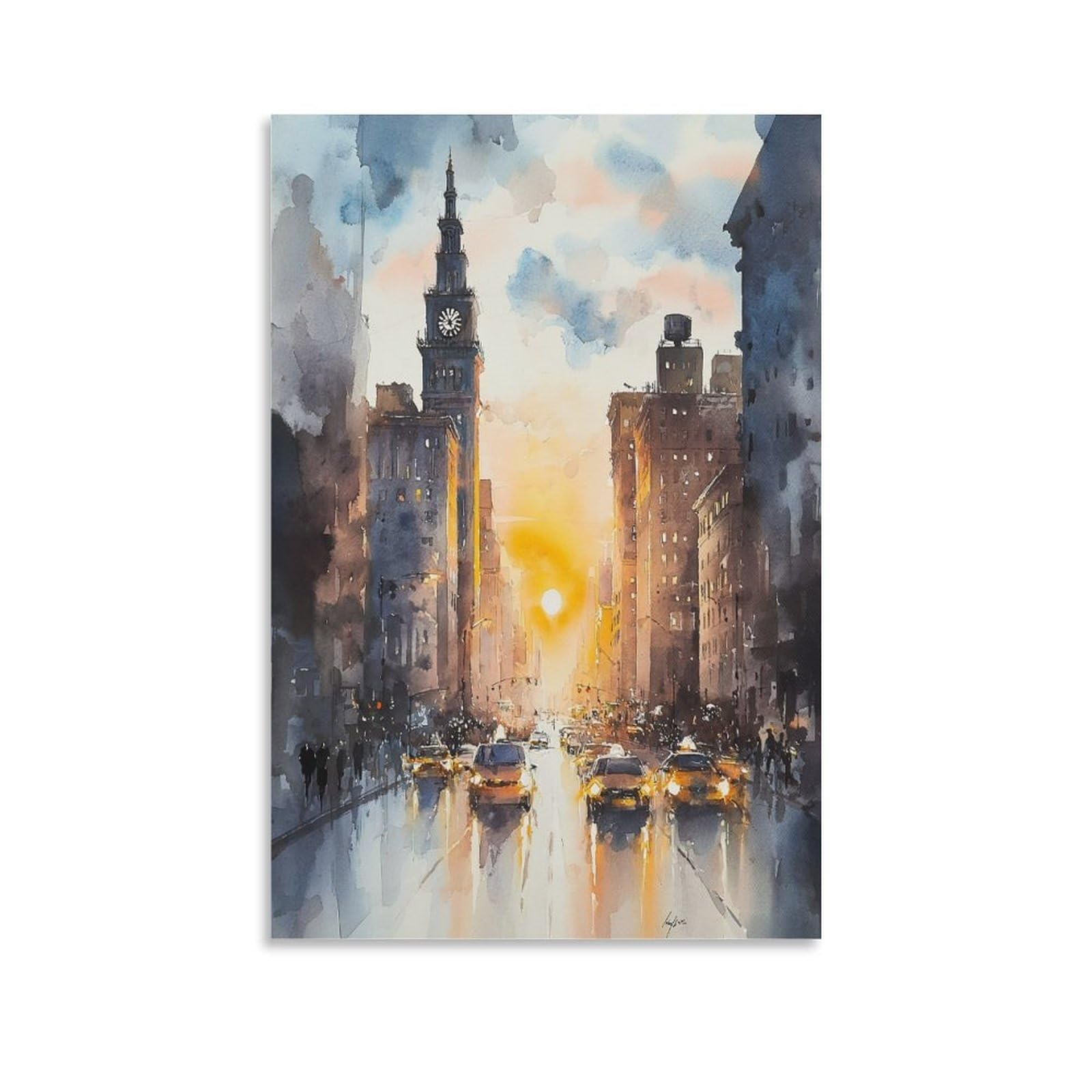 XWYMXZ New York Cityscape 20x30inch(50x75cm) Vintage Travel Poster Watercolor Canvas Art
