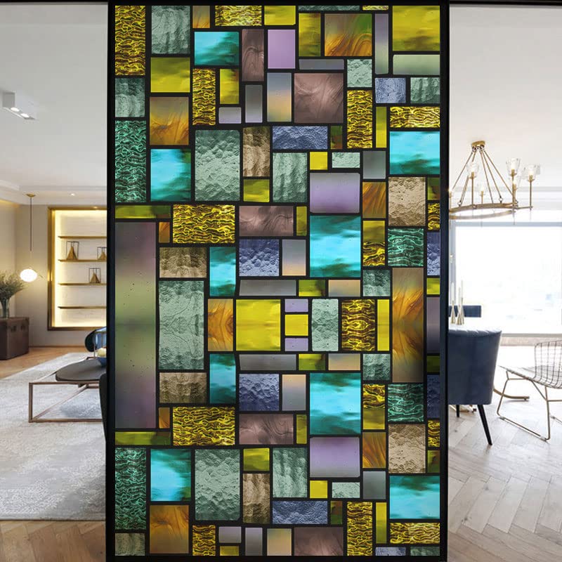 European Church Windows Film Privacy Stained Glass Window Stickers Static Cling Decorative Frosted Window Films UV Blocking Muted Colors Window Coverings (M,90x200cm WxH) — image 1