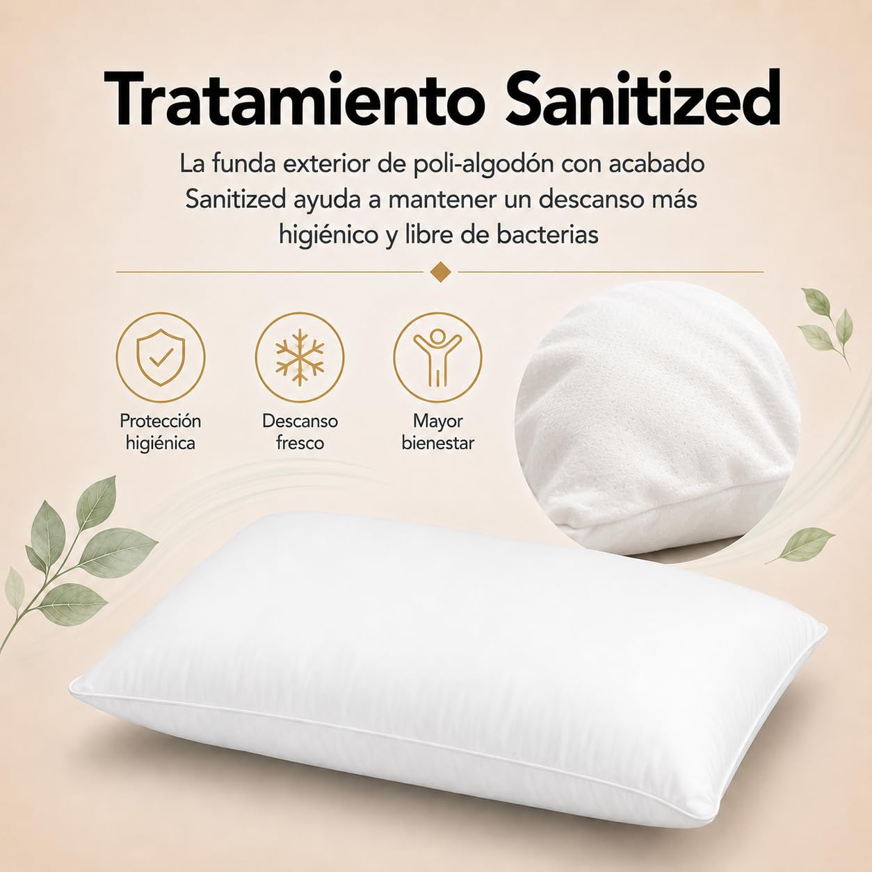 Moshy Almohada de Fibra Alba Antiácaros, Altura y Firmeza Alta, Doble Funda de Polialgodón con Tratamiento Sanitized (150 cm)