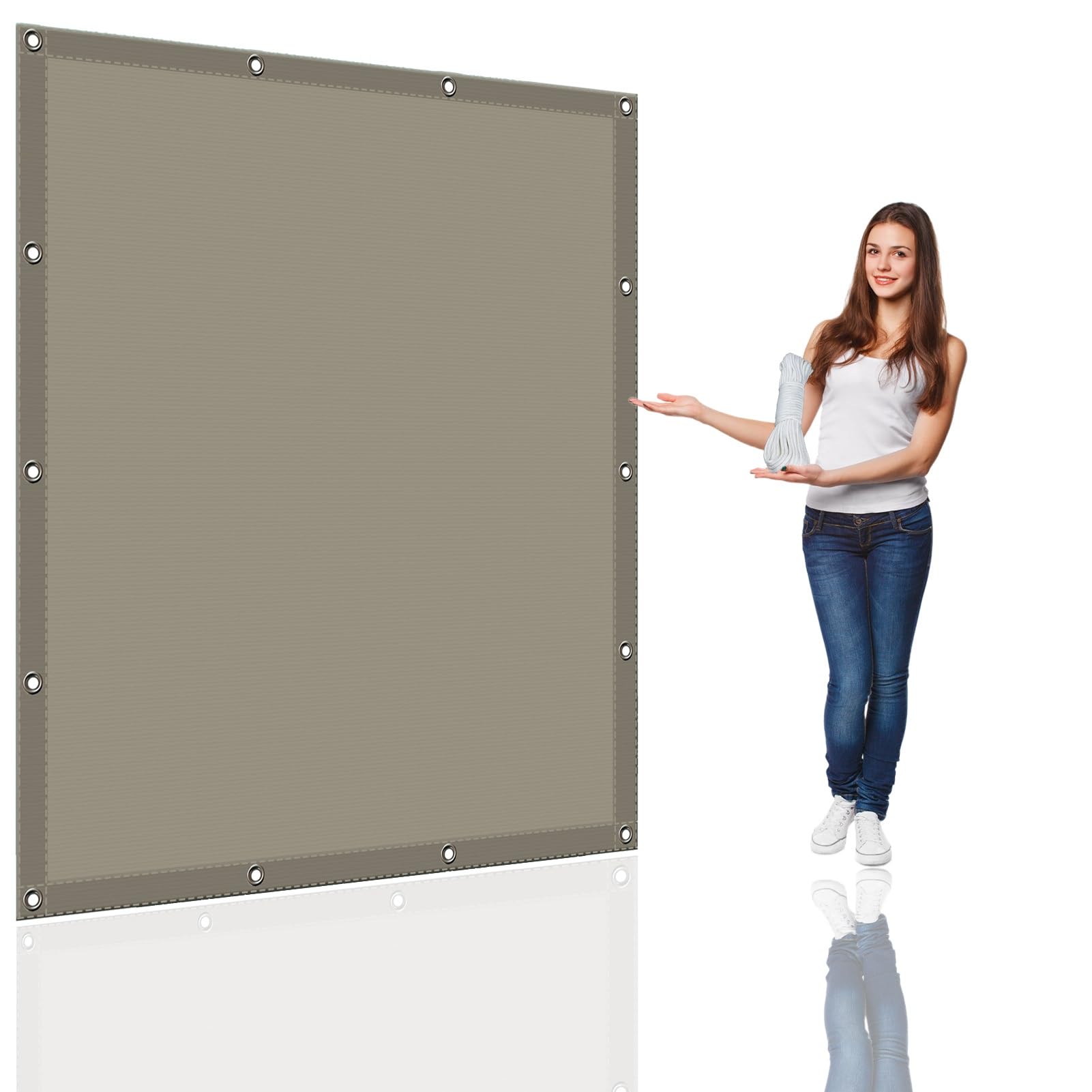 Markisenstoffe Meterware 1.5 x 3.3 m Wasserdicht Sonnenschutz Balkon Reißfest UV-Schutz nach Mass Polyestergewebe Mit Seil Sonnenschutz Markise für Pool und glasdach, Khaki
