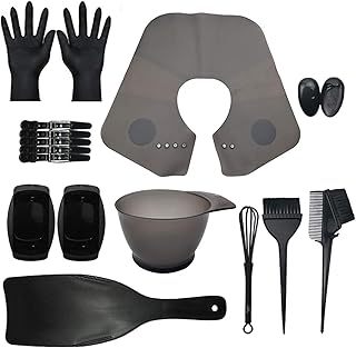 Anself 17 pcs Kit de coloration de teinture pour les cheveux bol de teinture des cheveux brosse de teinture couvre-oreille gants mélangeur de teinture et cape de coloration des cheveux