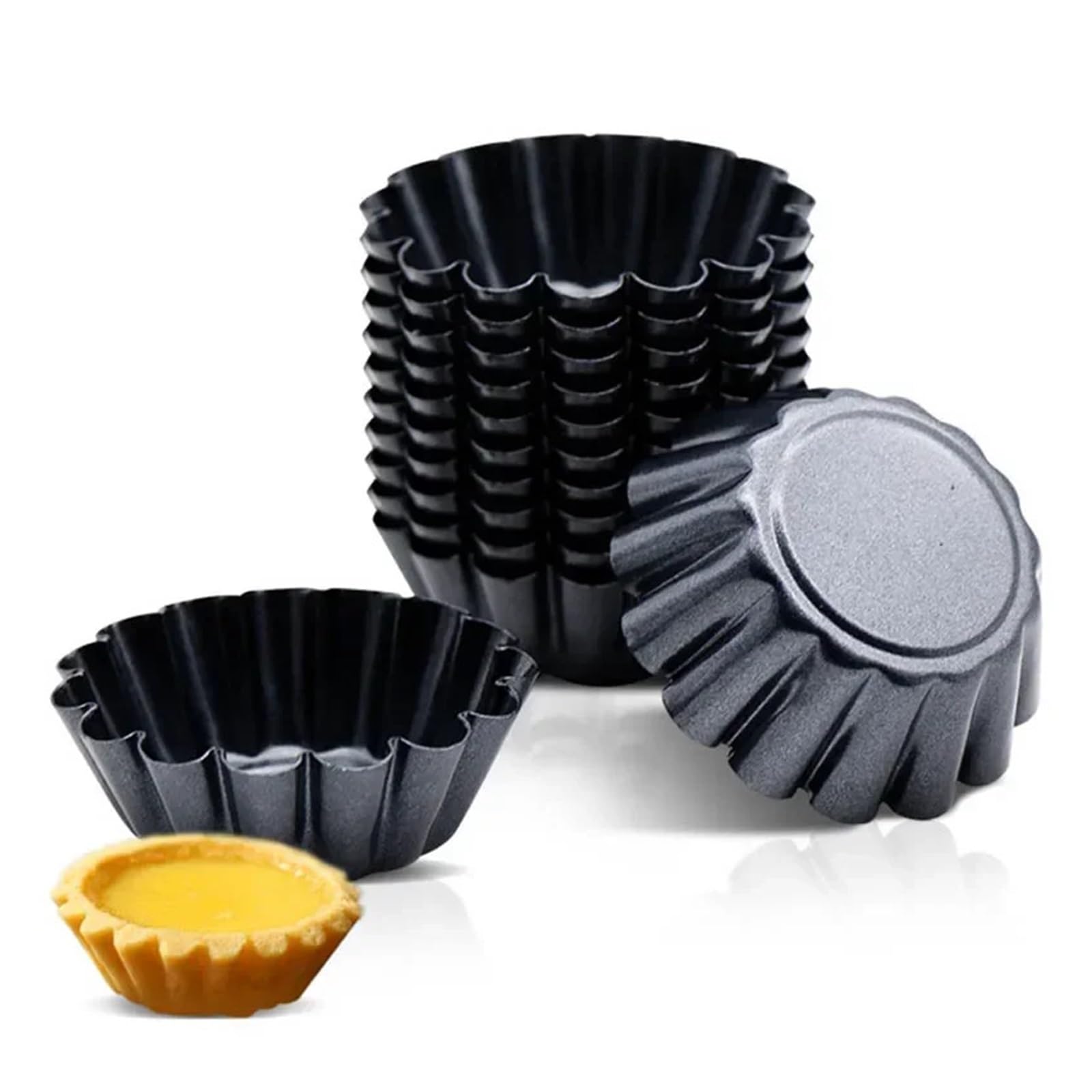 Molde para tartaletas de acero al carbono Molde de acero al carbono ondulado for tartaletas, quiches, flanes, magdalenas y cupcakes. for hornear pasteles. Utensilios repostería(Black 12pcs)