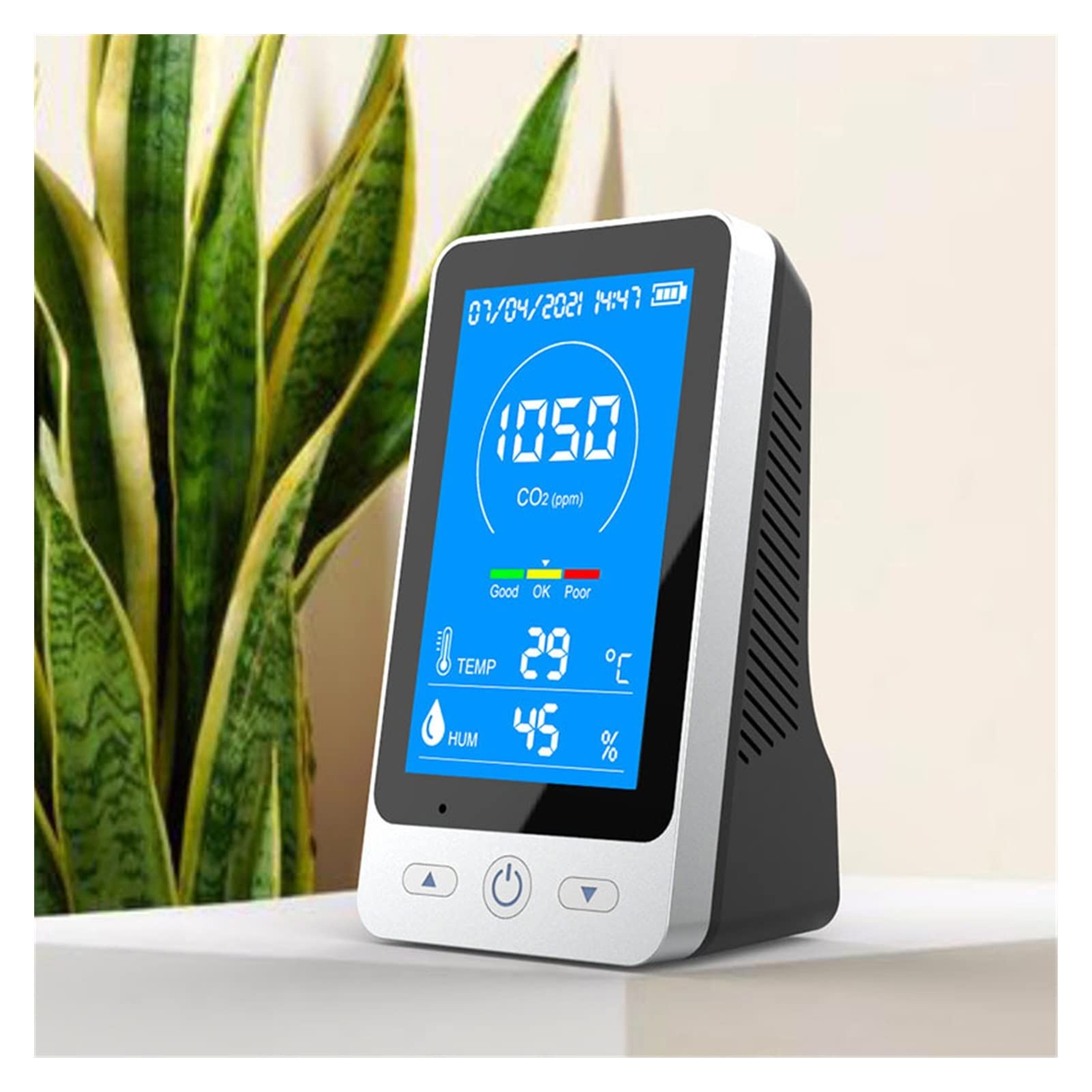 Detector de Gases, Detector de dióxido Carbono CO2 portátil Escritorio Metro Temperatura y Humedad 4.3 Pulgadas LCD Versión Inglesa