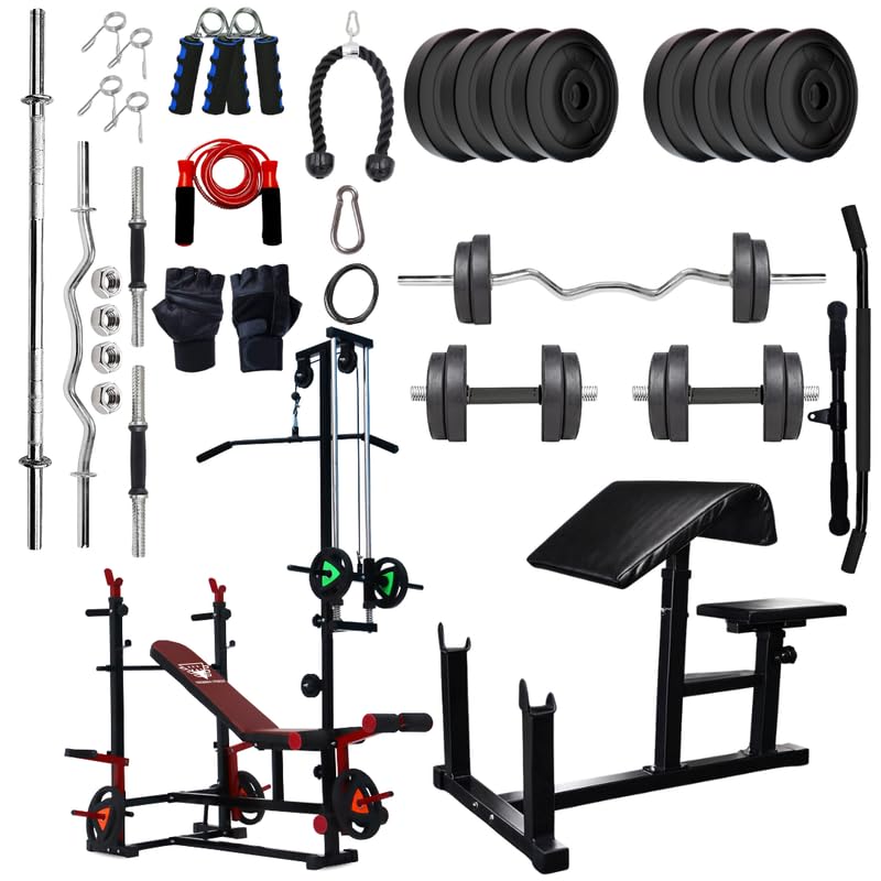 VAISHNAVI FITNESS 20 in 1 Multipurpose Bench with 20kg to 100kg Gym Set for Home Workout (80Kg)