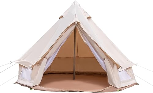 Tienda Campana de campaña de lona impermeable de 118 pulgadas para todas las estaciones, poste central de 6.5 pies, tienda de campaña de algodón de