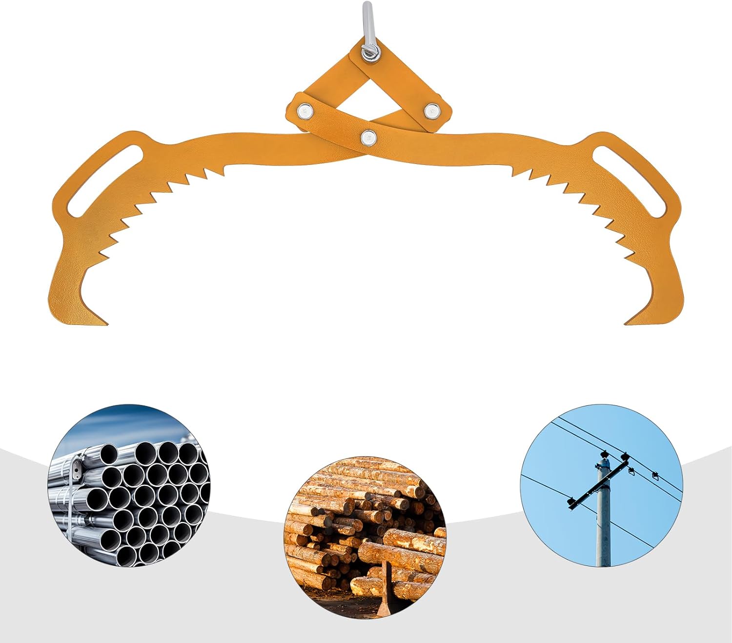 Log Lifting Tongs, 25inch 2 Claw Log Grapple Large Steel Timber Log Grapple Skidding Tongs Lumber Skidding Tongs Logging Grabber Lumber Skidding Tongs for Truck, ATV, Tractor and Skidder (Yellow-25in)