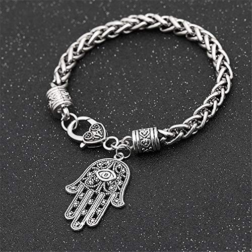 AILUOR Hamsa Hand of Fatima Silver Bracelet - Evil Eye Protection Silver Tone Alloy Charm Jewelry Lucky Success Pendant Friendship Handmade Bracelet Men Women2