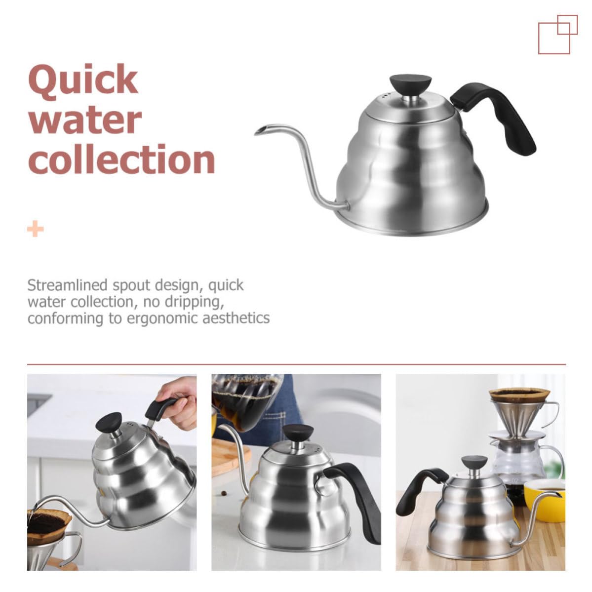 Bollitore per Caffè a Collo di Cigno 1000ml in Acciaio Inox | Compatibile con Piani Cottura a Induzione a Gas, Beccuccio lungo Gocciolamento, Raccolta Rapida Dell'acqua