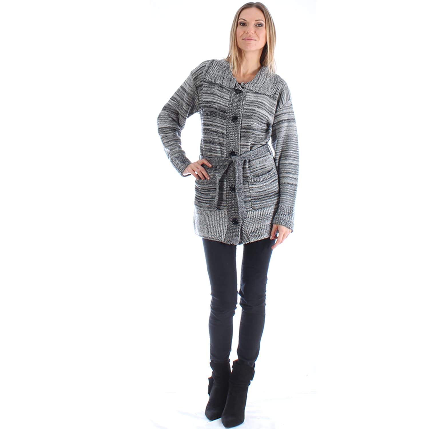 Trendy Diva Chunky Cardigan 2 Pocket Tie Up Knitwear Relaxed Fit Knitted Cardigan with V Neckline Ribbed Hem Cuff and Collar