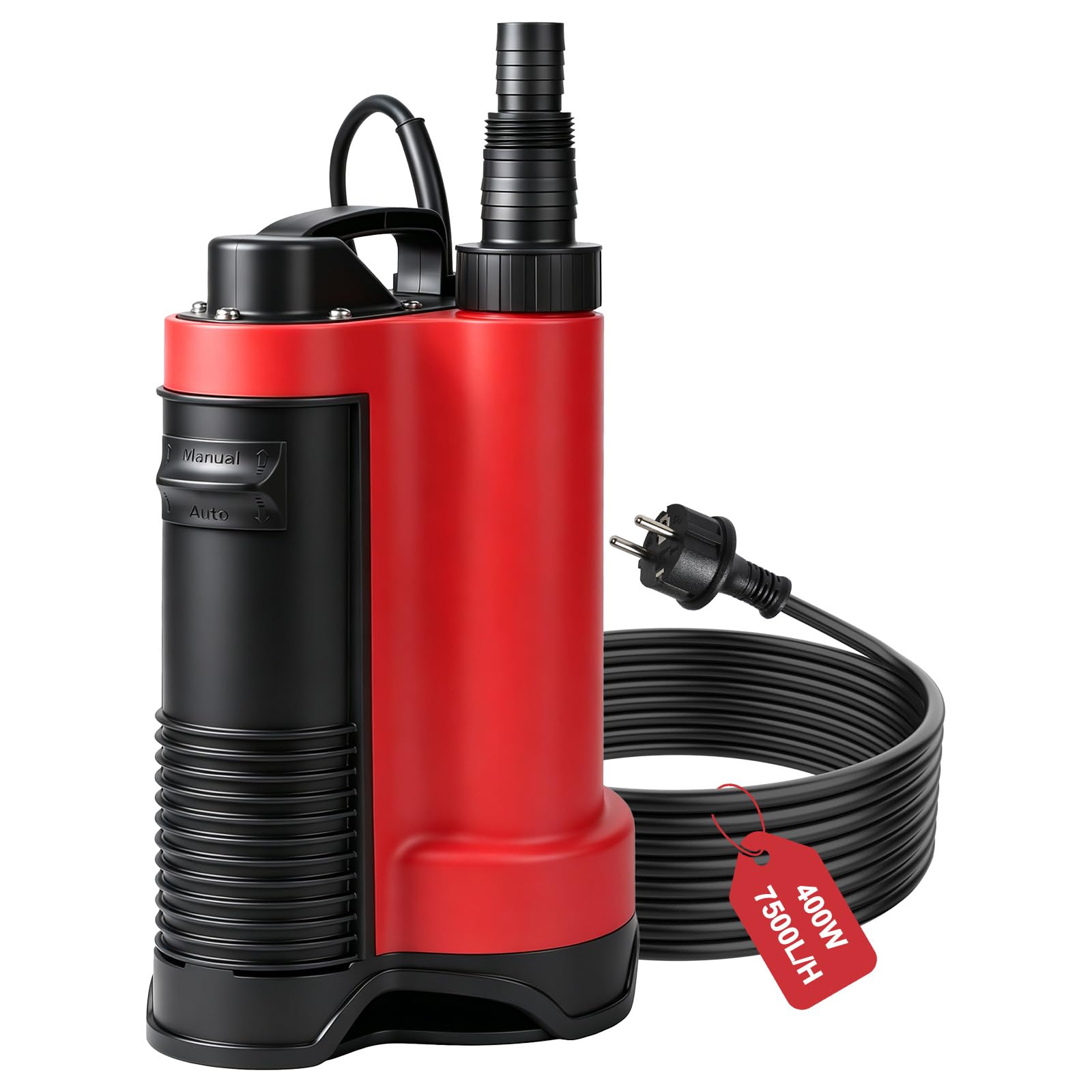 CPROSP 400W Pompe d’évacuation Submersible 7500L/H, pour Eaux Claires/Usées