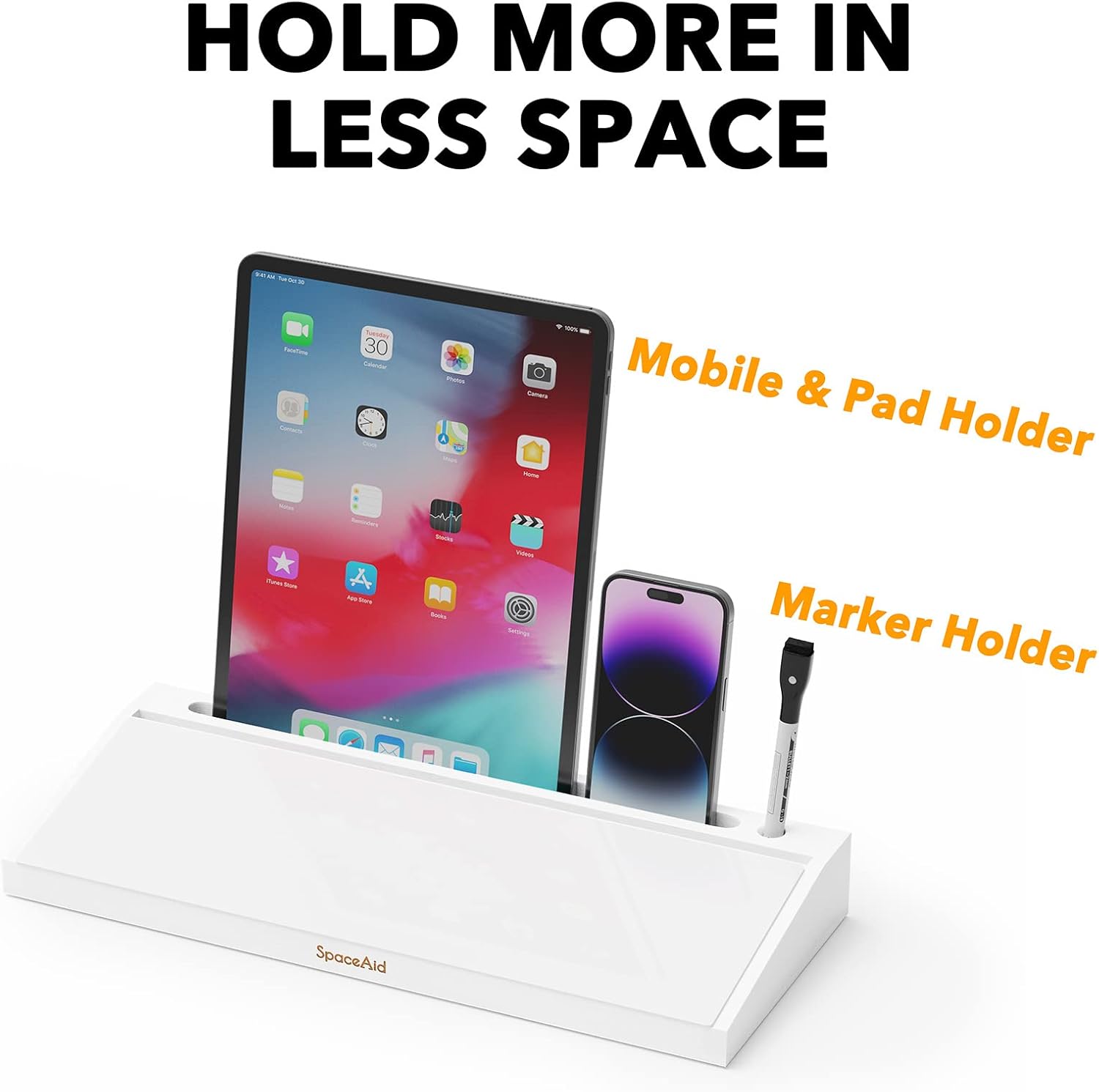 SpaceAid Bamboo Desktop Whiteboard with Organizer Box, Office Desk Dry Erase White Board Holder, Computer Keyboard Stand Pad for Office Supplies Storage (White)