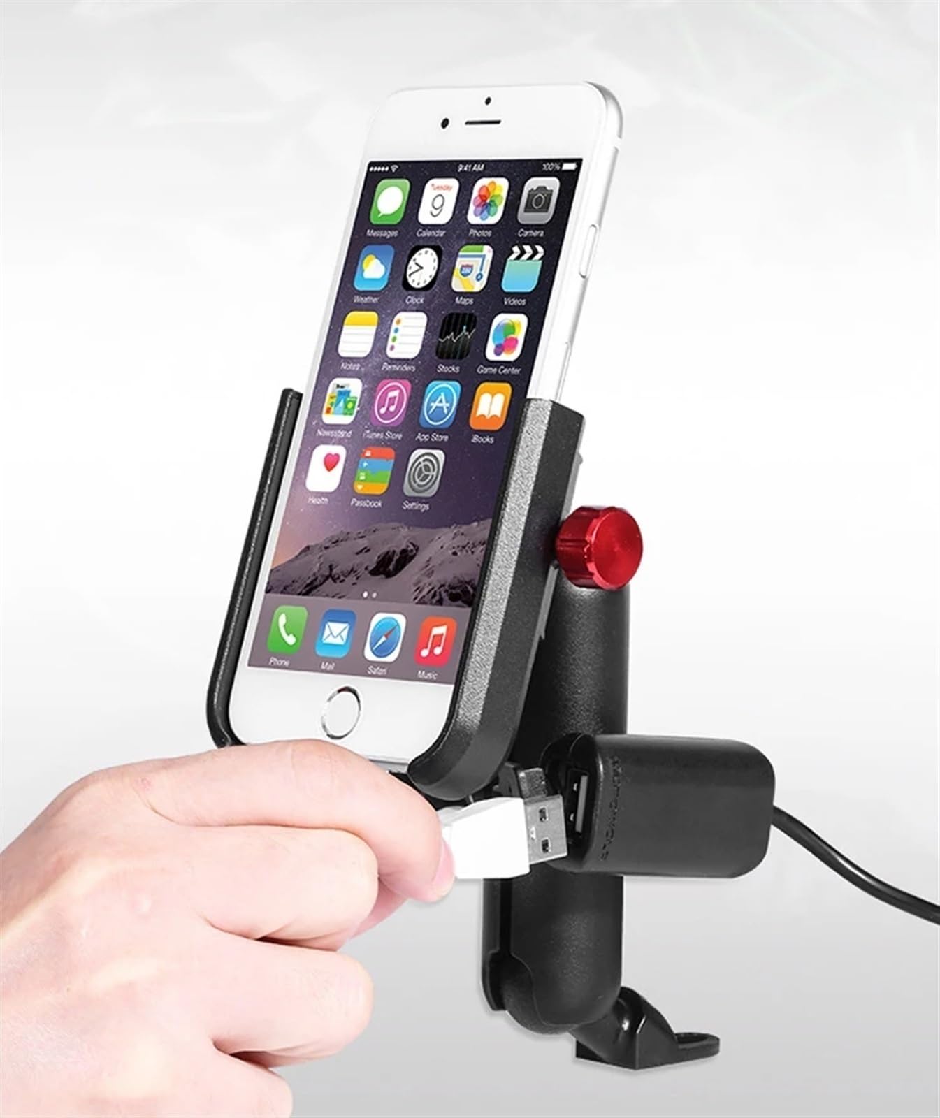 Supporto Cellulare Moto Supporto Mobile Universale Bici Moto Manubrio Alluminio 12-24V Con Caricatore USB Telefono Cellulare Specchietto Retrovisore(Rearview Charging)